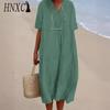 HNXC Women's Fashion Summer Spring Solid Color Print Short Sleeve V-Neck High Waist Casual Dresses