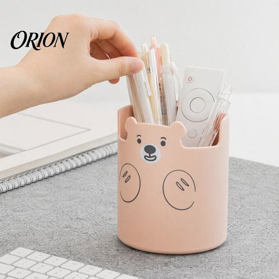 Plastic Pen Holder Cute Bear 2-in-1 & Phone Stand, Macaron Colors Desk Organizer, Large Cup with Socket Capacity Storage for Pens Makeup Brushes