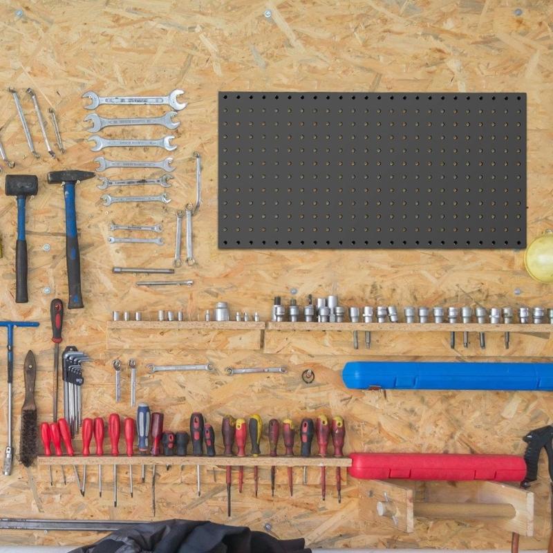 Set of 2 Rusts Resistant Metal Pegboard Wall Panels With Pre Drilled Holes For Wall Mounted Tool Accessories Organizers