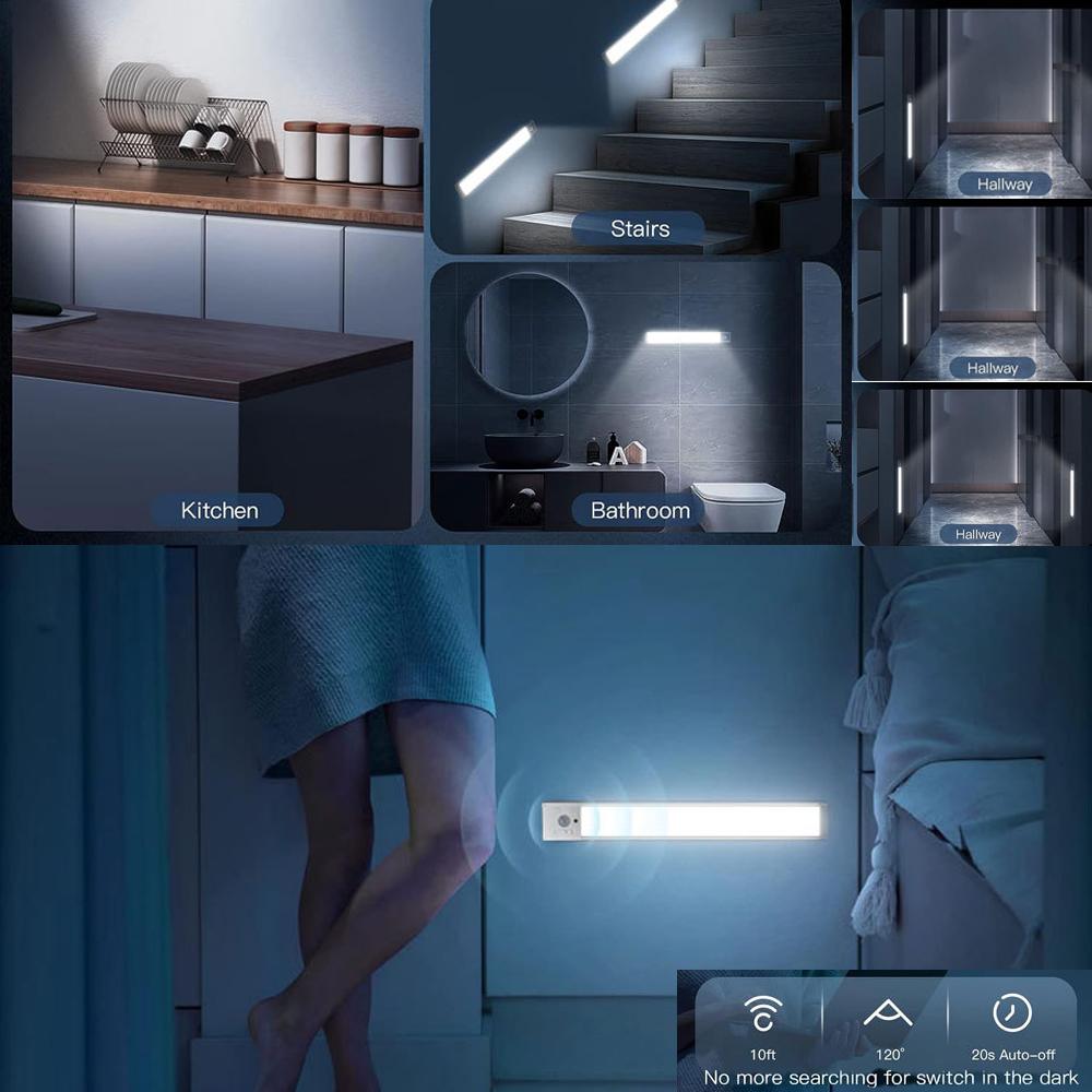 1PC 10/20/30/45cm Cabinet Lights Rechargeable Motion Sensor Indoor USB Charging Closet Light Battery Operated with 3 Color Lamp