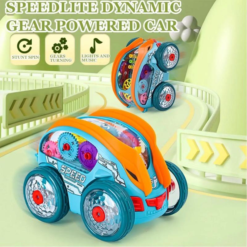 Speedlite Dynamic Gear-Powered Car with LED Lights, Speed Lite Toy Car with Lights and Music,Stunts Somersaults Car