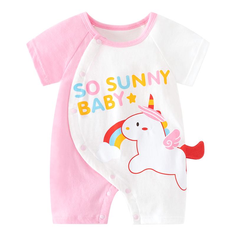 Summer Short Sleeve Pure Cotton Baby Romper - Infant Cartoon Crawling Bodysuit