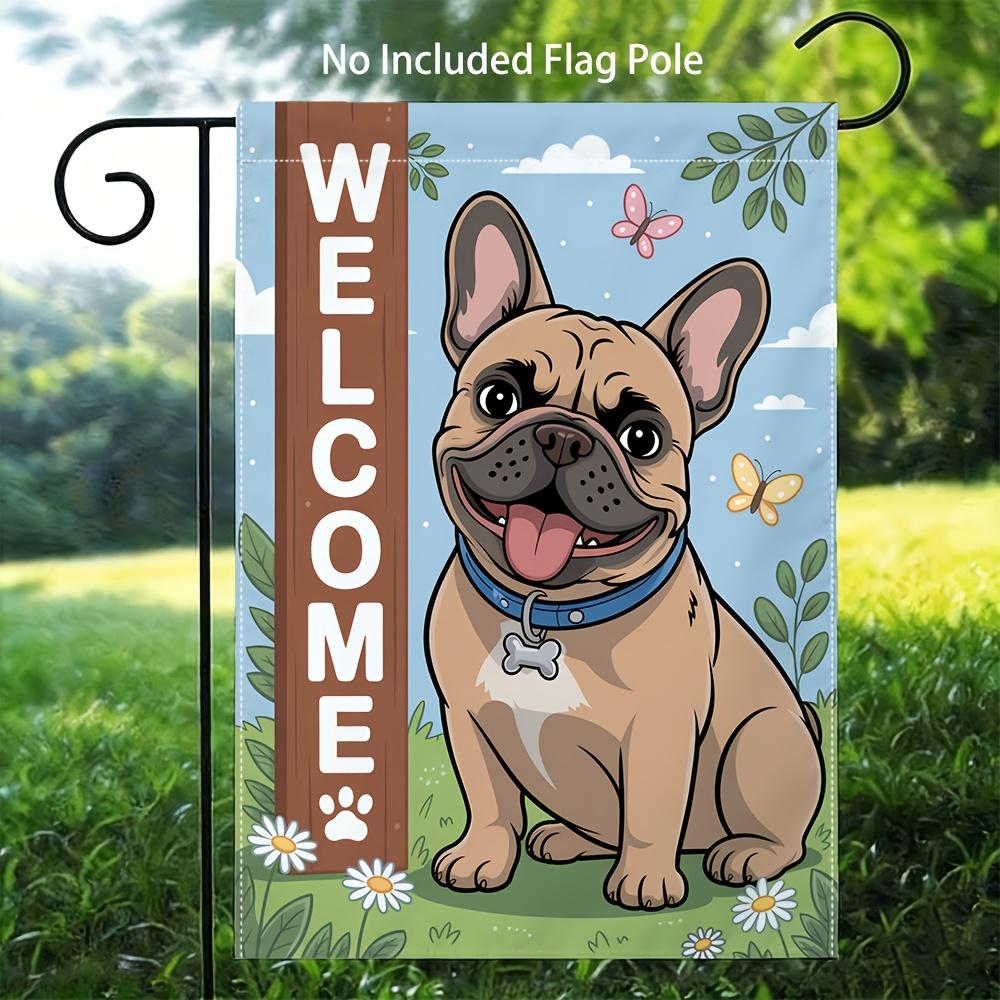 1pc French Bulldog Floral Welcome Garden Flag - 30.48x45.72 cm, Outdoor Yard Decor