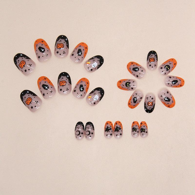 Oval European and American Cute Pumpkin Little Devil Head Halloween Holiday Atmosphere Manicure Tablets Fake Nails Finished Nails