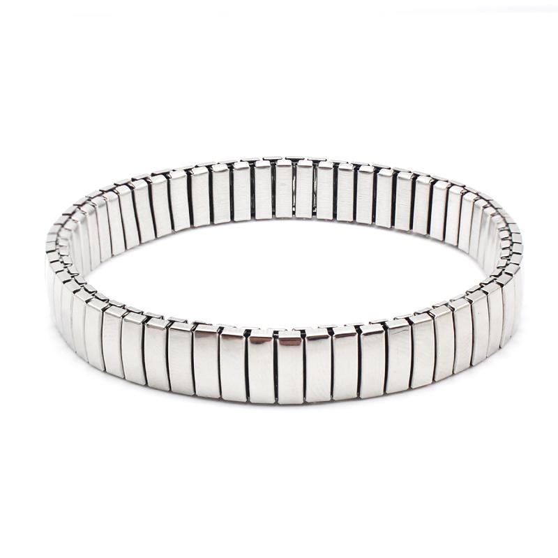 Women Men Stainless Steel Jewelry Elastic Bracelet For Unisex Metal Stripe Linked Bangle Silver Color