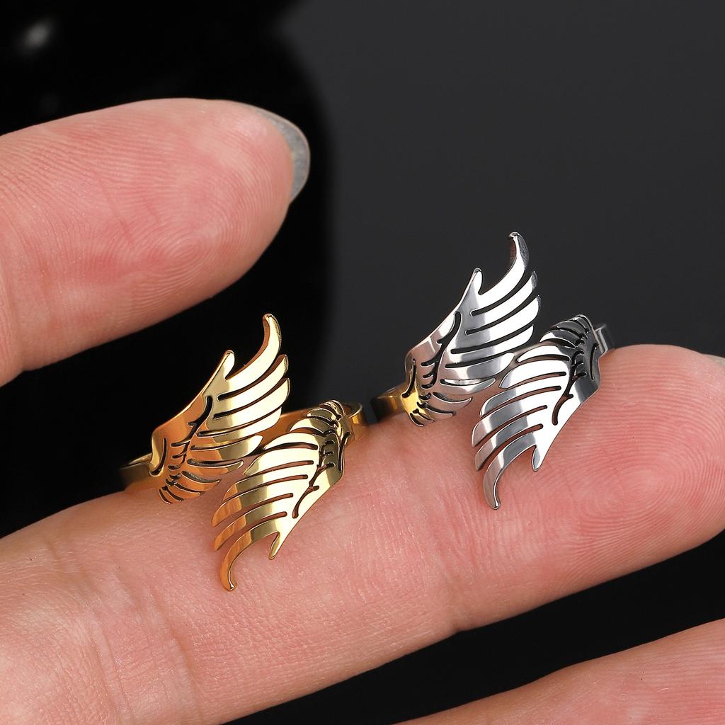 1-24PCS Open Adjustable Wing Couple Rings Stainless Steel Polished Hypoallergenic Comfort Fit Jewelry for Daily Wear Anniversary