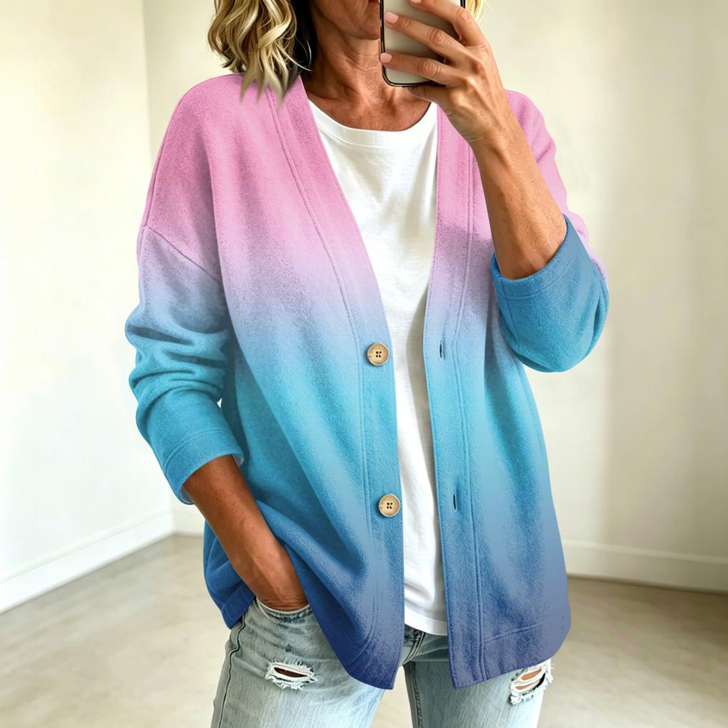 Damen Casual Knopfleisten-Jacke mit Farbverlaufdruck für den Alltag