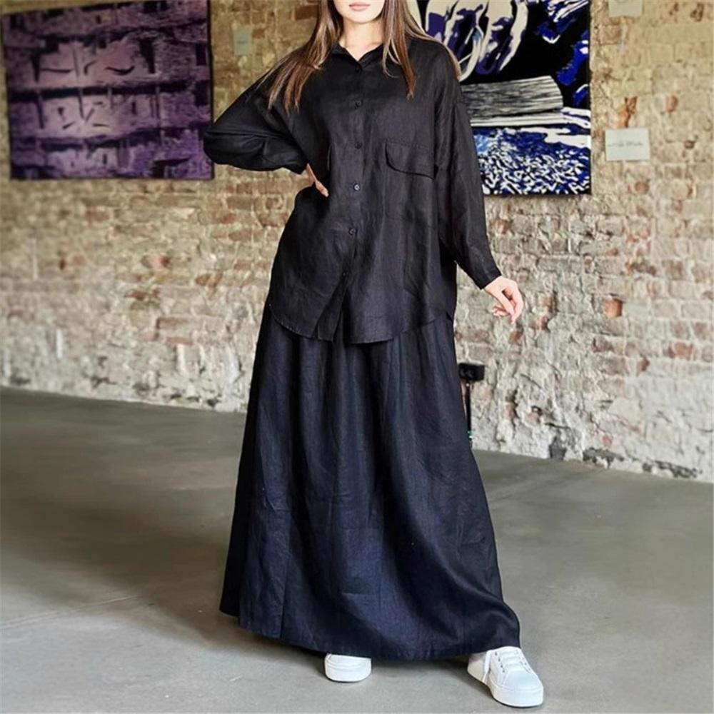 

Весенне-осенний женский ретро-комплект из двух предметов с большими лацканами 4XL чёрный