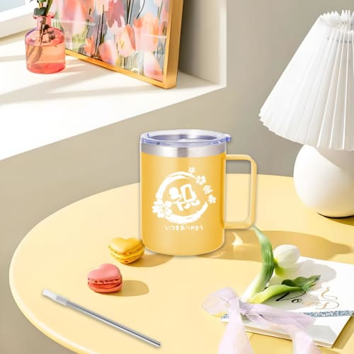 FILLING LUCK 350ml Stainless Steel Mug with Handle, Vacuum Insulated, Keeps Hot or Cold, Coffee Cup with Lid and Straw, Popular Gift for Men and Women