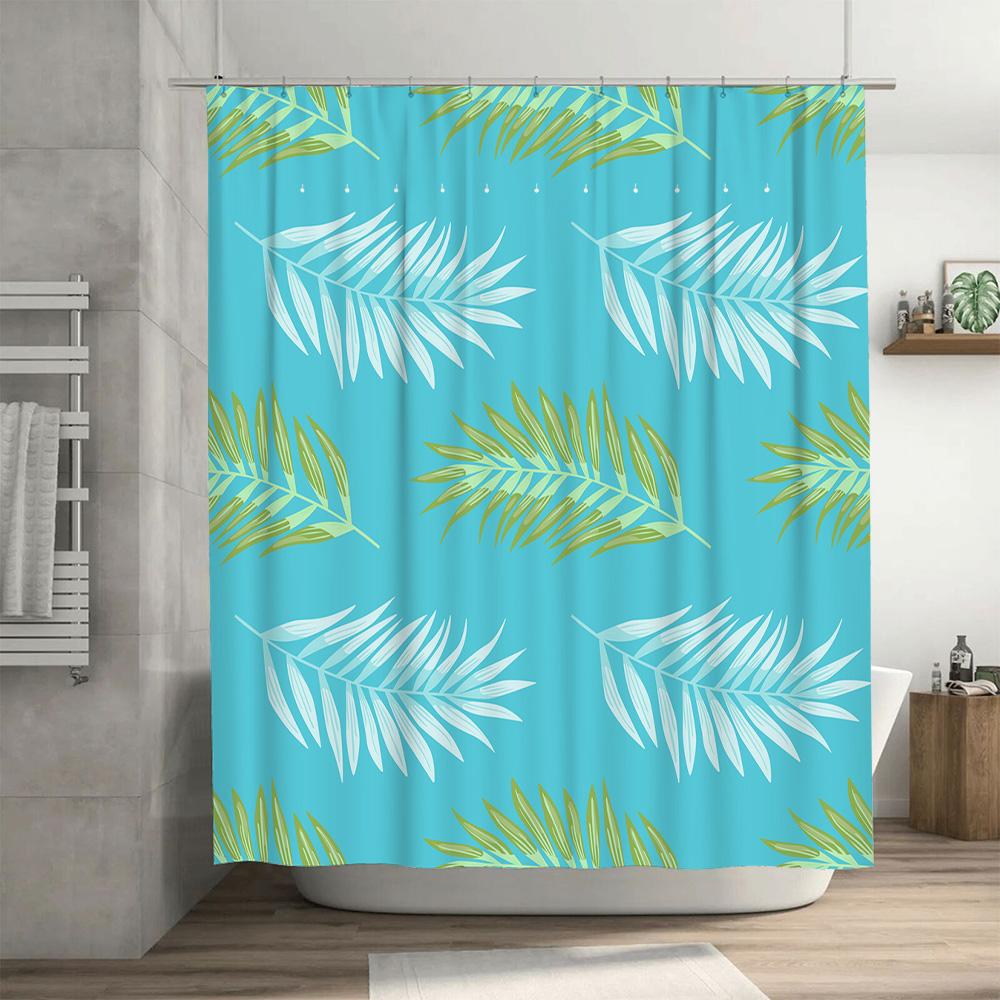 Vibrant Leaves Shower Curtain Fresh Green White Palm Leaf Design Waterproof Bath Decor For Bathroom Brighten Up Your Home With T