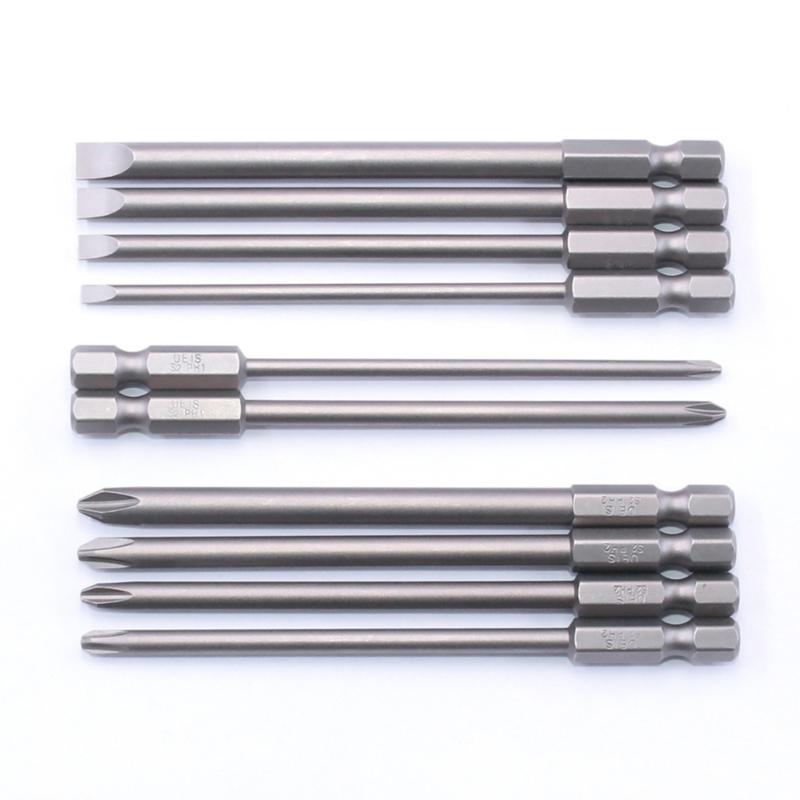 Pack Of 10 Precise Screwdriver Bit Set 100mm Length SL3.0/SL4.0/SL5.0/SL6.0 PH1/PH2 Suitable for Slotted & Crosshead Use