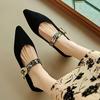 Fashion Retro Style Women Mary Jane Shoes Fashion Serpentine Band Thin Low Heel Shallow Pointed Toe Single Shoes Ladies Office Pumps