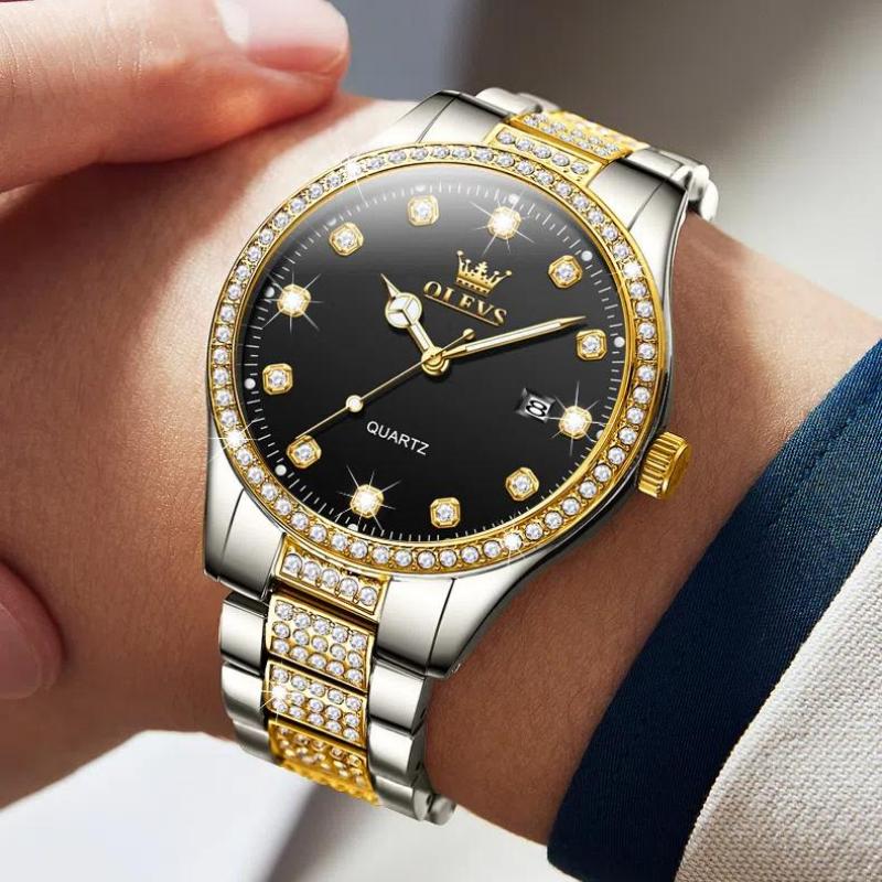 OLEVS Business Trend Automatic Date Vodotěsné Luminous Original Business Watch All Diamond Luxury Brand pánské Quartz hodinky