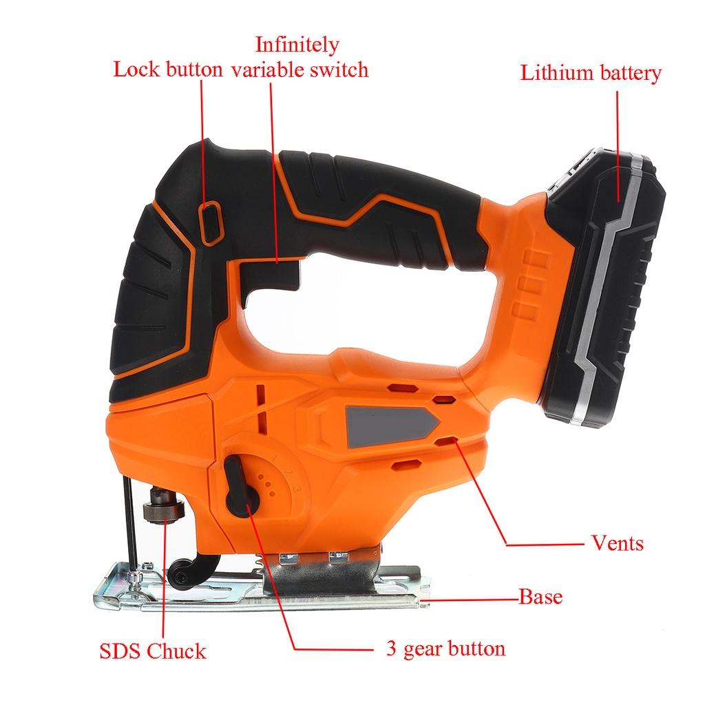 3000PM Cordless Jigsaw Adjustable Woodworking Electric Jig Saw Power Tool with 6000Mah Battery