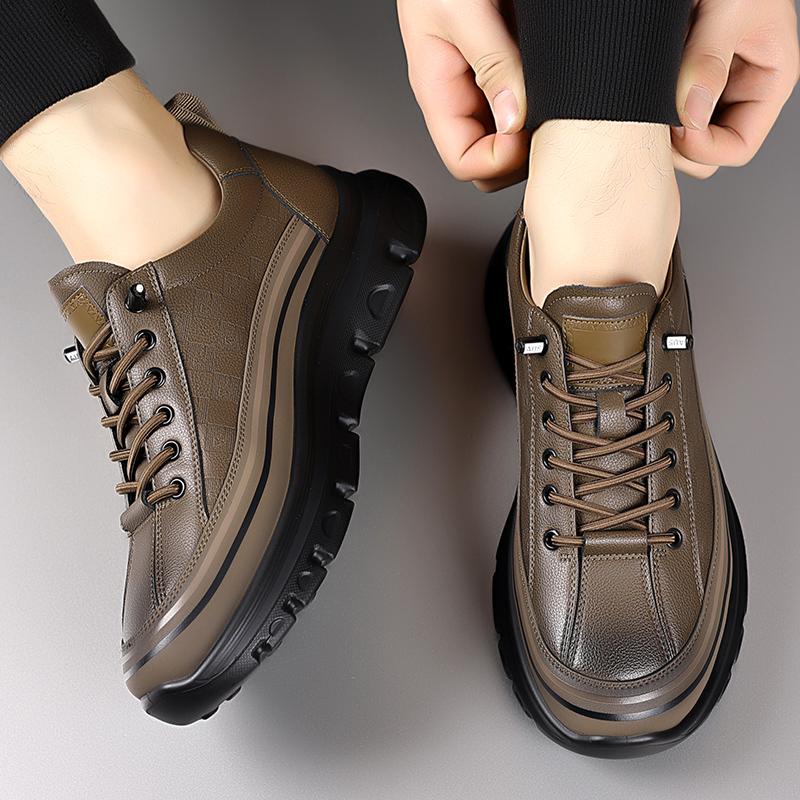 Leather Men's Walking Shoes Thick Bottom Handmade Skate Shoes Men Luxury Brand Lace-Up Mens Sneakers Outdoor Male Flats