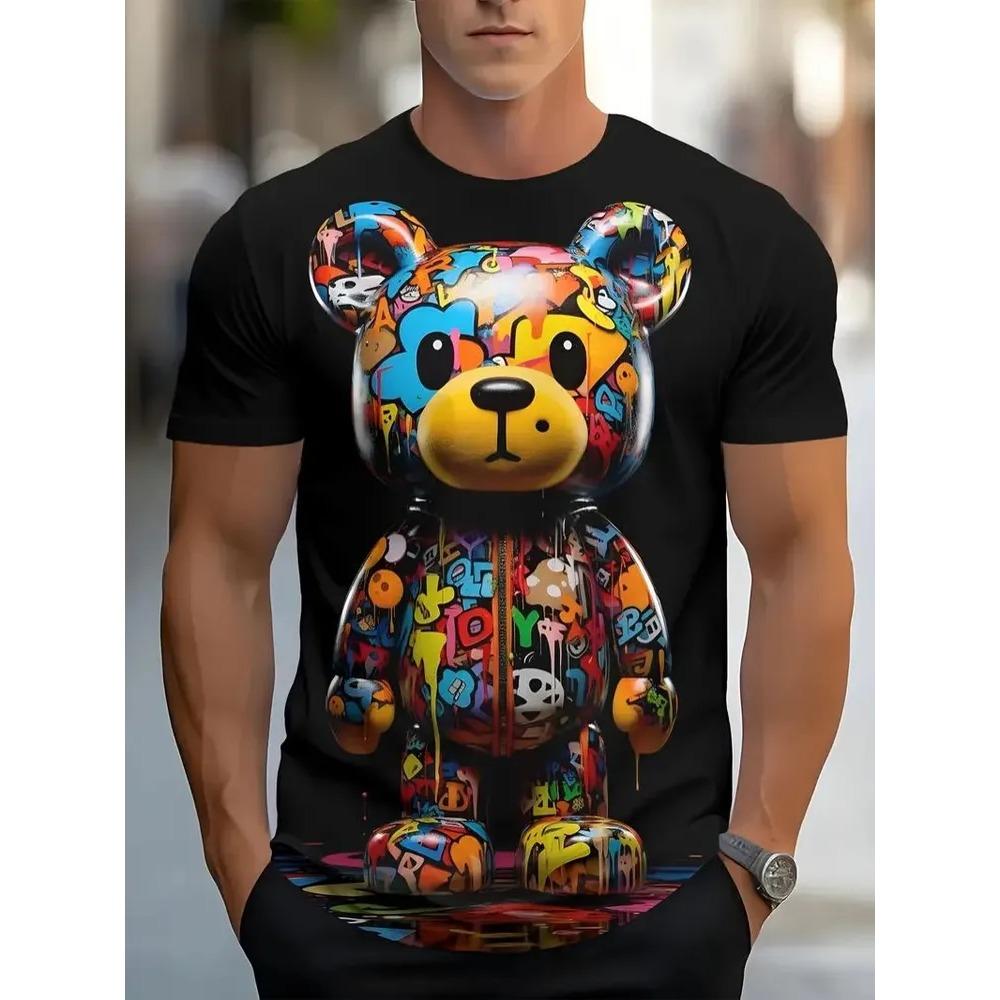 Summer Men's Fun Animal Creative 3D Printed Round Neck Short Sleeve T-shirt Fashionable Comfortable Loose Large Breathable Sports Leisure T-shirt
