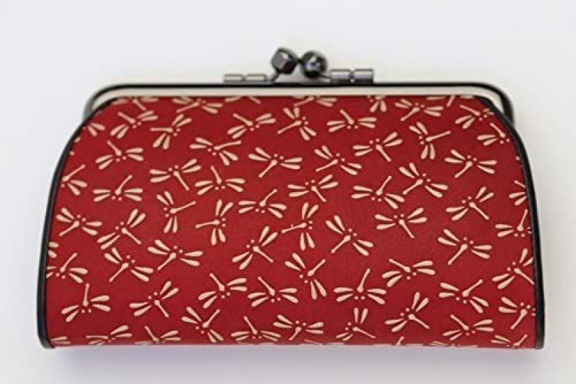 [INDEN-YA] Inden Uehara Yuichi (INDEN-YA) Echtes Leder Eltern-Kind-Schließe Münzbörse, Modellnummer 1501, Rot mit Weißer Lackierung, Libelle