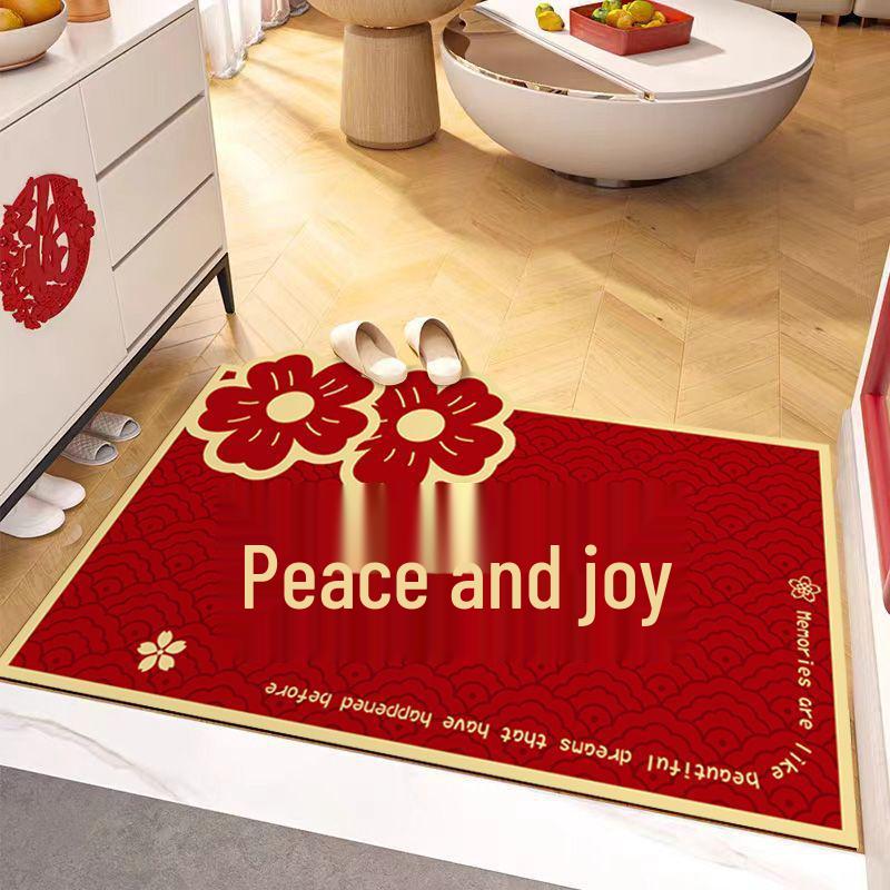 Red Festive Quick-Dry Diatom Mud Entry Mat - Water Absorbing, Dirt & Wear Resistant, Soft Pad for Doorway 40*60cm
