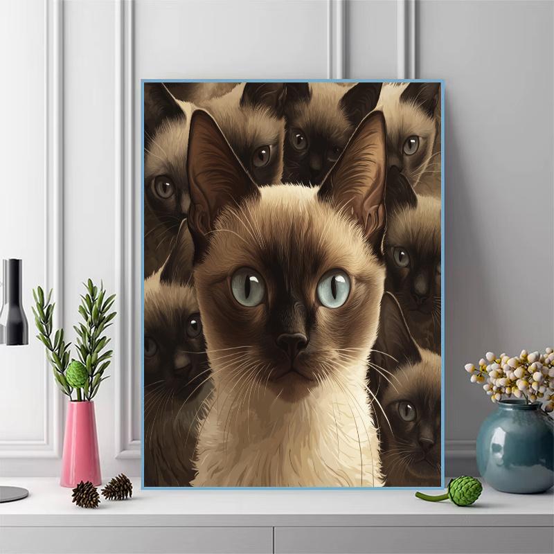 Siamese cat oil painting Pattern  3pcs 100% Round Full Drill 5D DIY Diamond Painting Embroidery Cross Stitch Rhinestone Décor