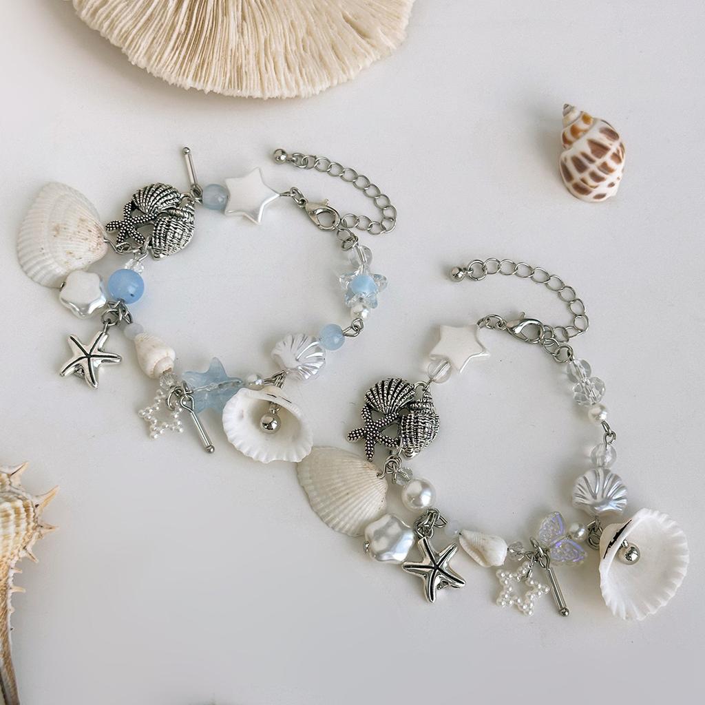 Ocean Wind Conch Scallop Shell Bracelet Female, Sweet And Cool Imitation Pearl Starfish Beaded Bracelet
