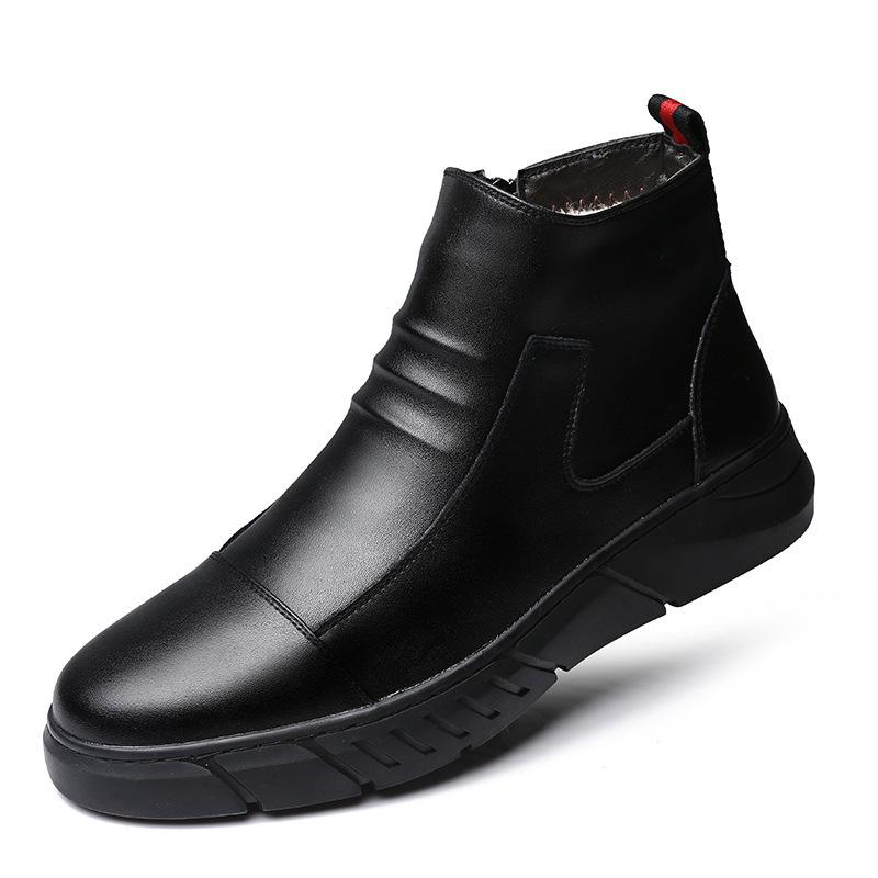 

2024 Мужские зимние повседневные модные высокие кожаные ботинки - круглый носок без застежек с бархатной подкладкой 38
