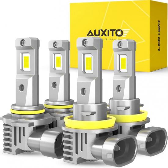 AUXITO 9005 H11 Fog Light Bulbs 50000ML Per Set 6500K Cool White Without Cooling Fan, Plug-N-Play 120W, Pack Of 4