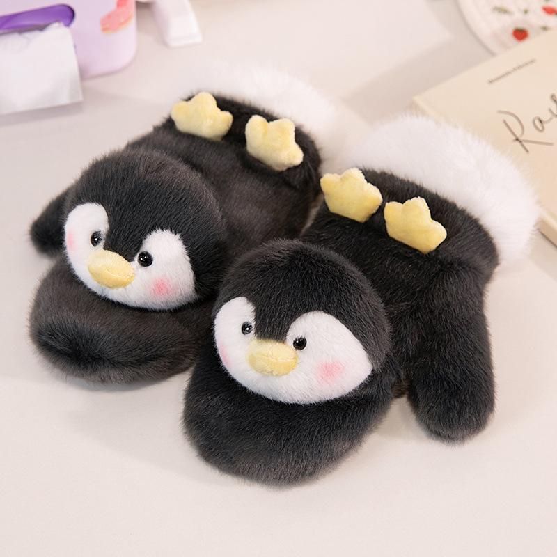 Süßer Capybara Pinguin Plüschhandschuh Weiches Winter Warme Spielzeug Cartoon Tiere Mode Plüschtier Lässige Fingerhandschuhe Mädchen Damen Geschenk black