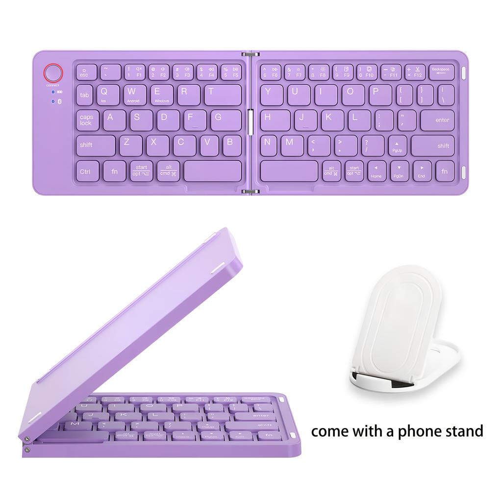 Foldable Wireless Keyboard, Portable Wireless Double-Fold Design,Travel BT Keyboard,Ultra-Lightweight and Portable,Rechargeable Pocket-Sized Foldable