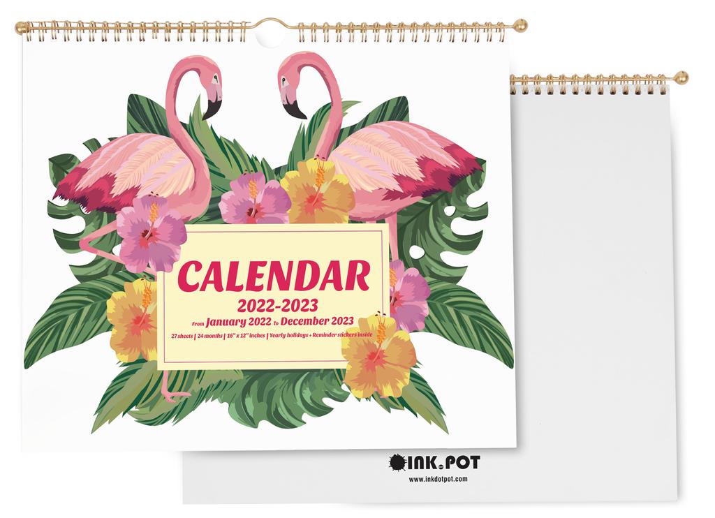 Inkdotpot 13"x11" Wall Calendar -Runs Until December 2023 Hanging Spiral Bound Monthly Calendar 2022-2023 for Home or Office