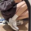Srebrne Wysokie Damskie Grube Sneakersy w Stylu 'Dad Shoes' - Zwiększające Wzrost, Sznurowane Codzienne Buty Sportowe