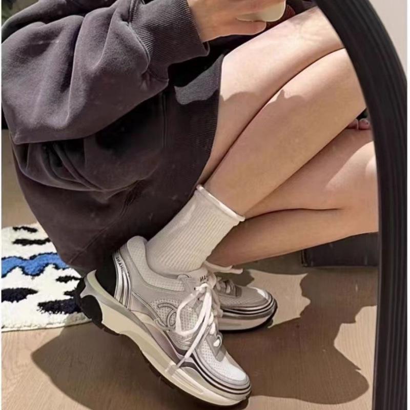 Srebrne Wysokie Damskie Grube Sneakersy w Stylu 'Dad Shoes' - Zwiększające Wzrost, Sznurowane Codzienne Buty Sportowe