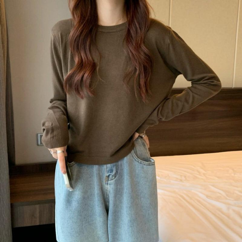 Autumn Winter Round Neck Solid Color All-match Sweater Women Loose Casual Simple Knitting Pullover Top