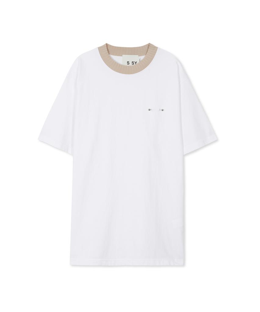 SSY Rib Bold Neck Pierced T-Shirt White