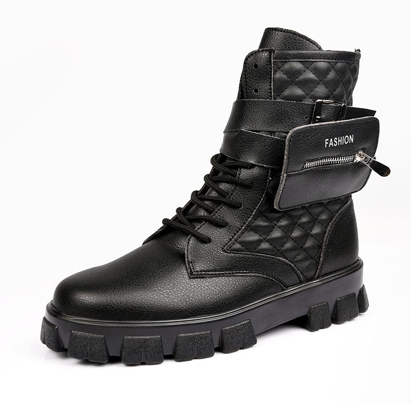 New Fashion Men's White Boots Autumn Winter Superstar Pocket Motorcycle Shoes Men Platform Boots Comfort Leather Ankle Boots Man