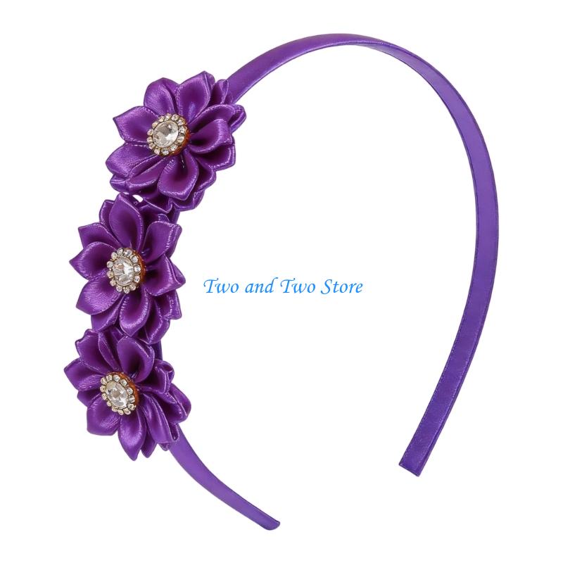 HX6F Floral Rhinestones Embellished Hairband Comfortable Fabric Headwear Nonslip Lightweight Accent for Various Activity