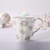 Bone China Coffee Mugs with Gold Rim, 450ml Floral Teacups for Women Gifts