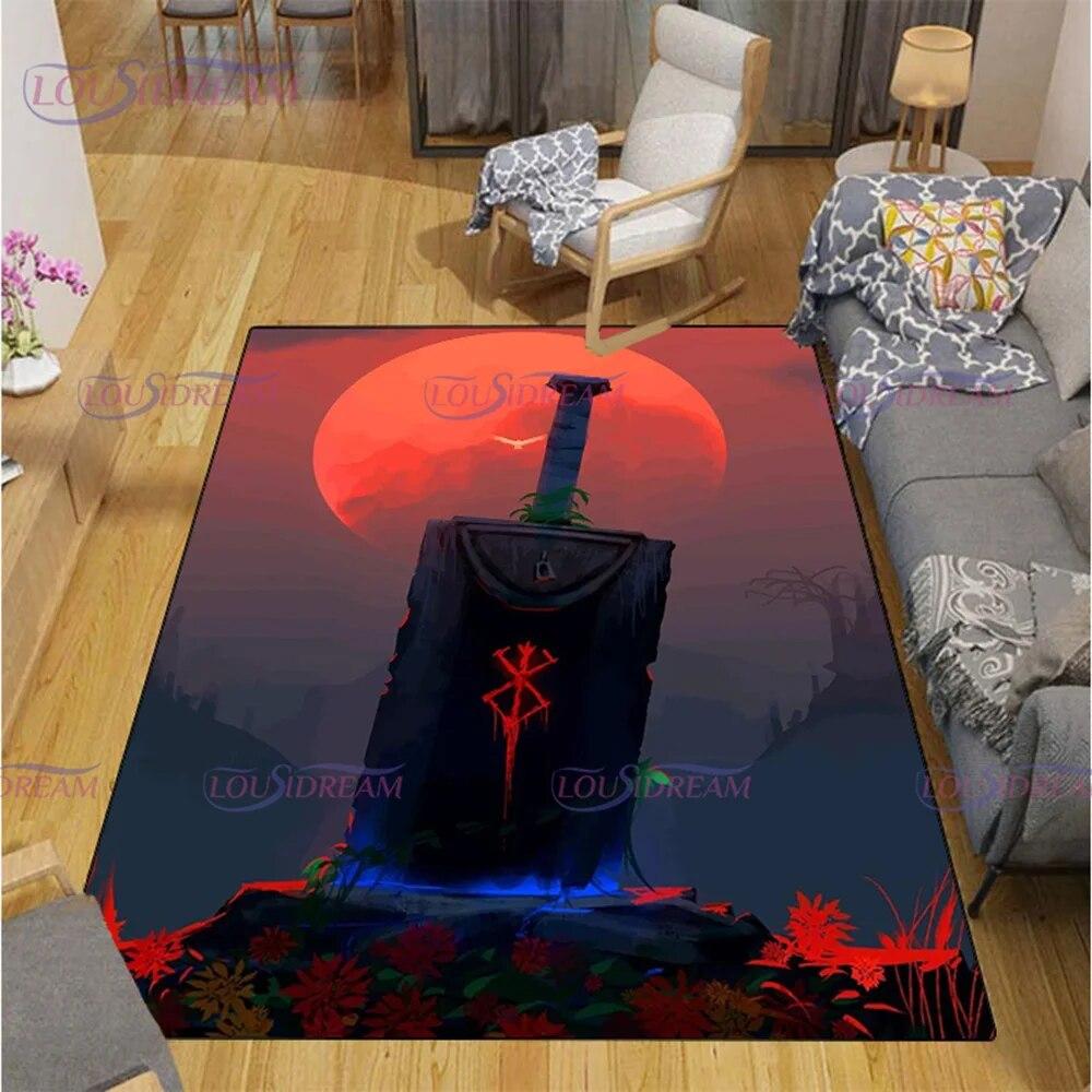 

3D Berserk Rug Black Dark Retro Carpets Swordsman Guts Mat Calssic Comics Carpets Home Decoration Area Rugs Floor Mat Doormat