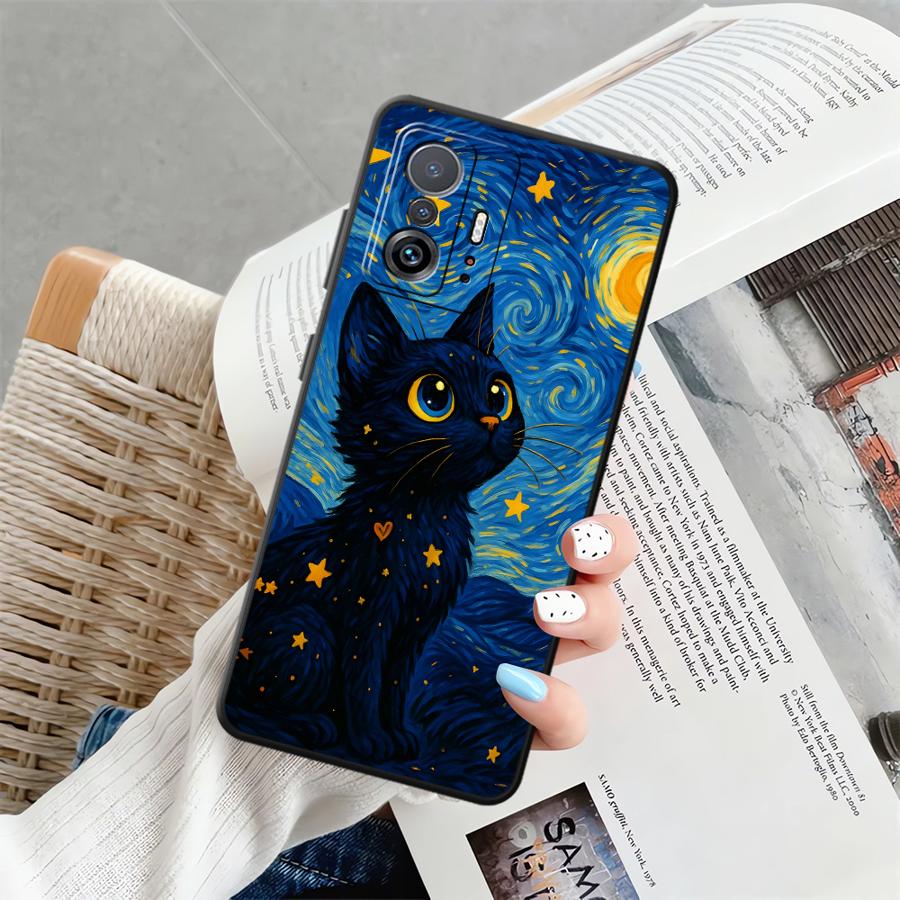 Funda Phone Cover Case for Xiaomi Mi 14 12T Pro 11T 10T 12 11 13 Lite 12X Rotating Starry Sky Cat