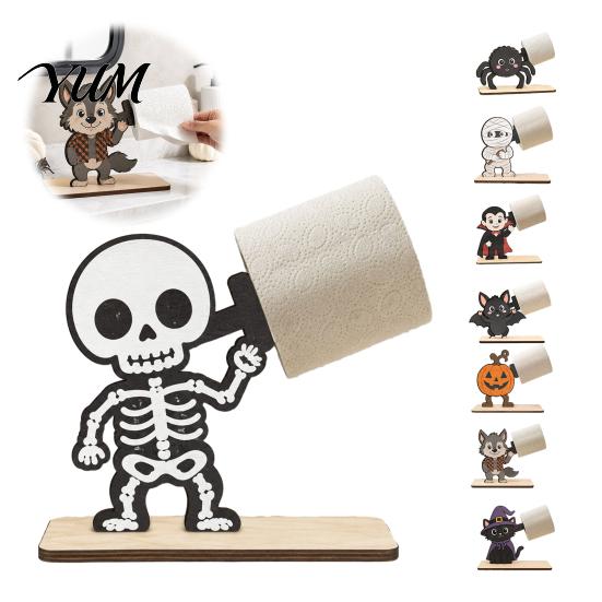 Halloween Party Supplies 2Pcs Paper Towel Holder, Cartoon Animal Tabletop Roll Dispenser, Wooden Stable Wood Tissue Support Stand for Kitchen Bathroom