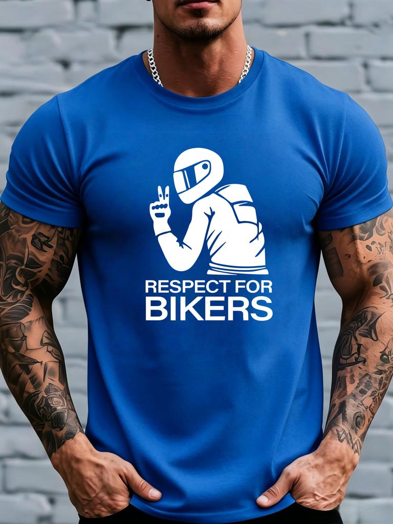 Unisex Summer Short Sleeve T Shirt Respect For Bikers Graphic Tee Motorcycle Rider Biker Crew Neck Casual Streetwear Unisexs Daily Top