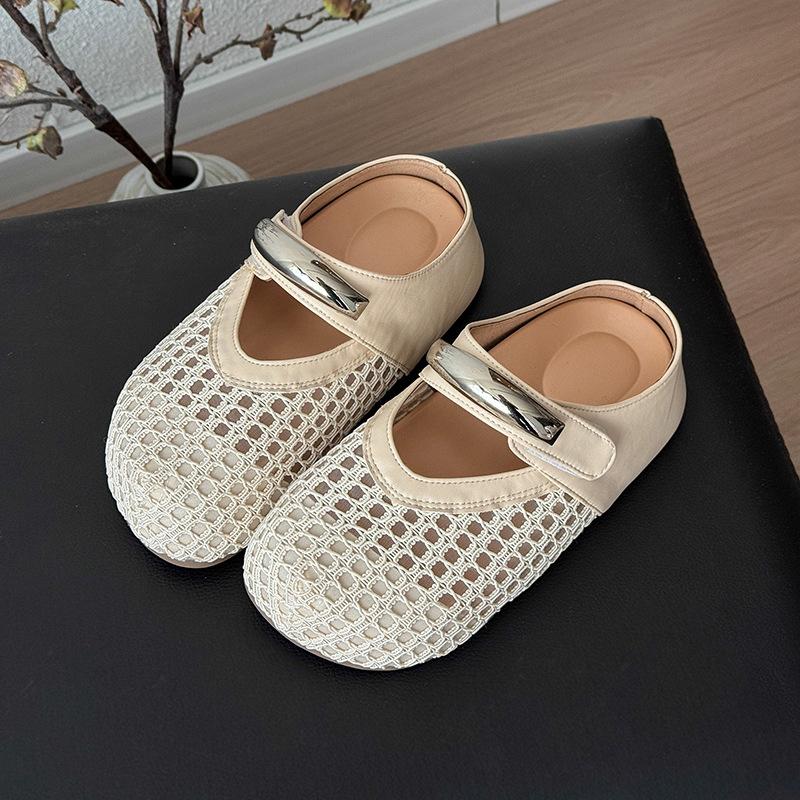 

Интернет-знаменитости ретро плетеные баотоу полусабо женская обувь 2025 лето новая французские полые дышащие на плоской подошве прохладные шлепанцы 40