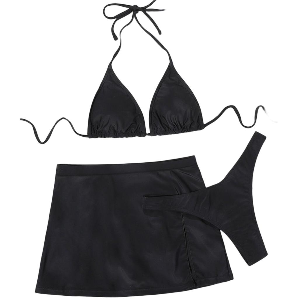 Women Plus Size Bikini Top with Skirted Bottom and Thong Three Piece Swimwear Set