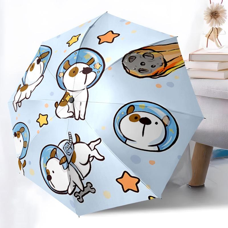 1pc Space Dogs Fashionable Automatic Opening/Closing Folding Umbrella with 8 Bones, Windproof Portable, Daily Use056