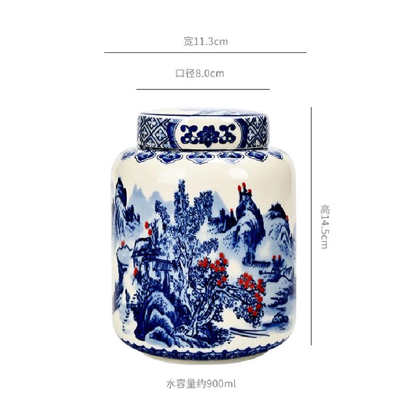 

Сине-белый чайник с горной росписью Керамическая универсальная герметичная банка для хранения чая Влагостойкая банка для хранения Декоративная банка