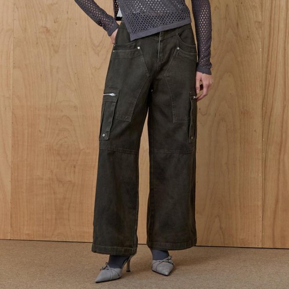 Maxza Side Zipper Pocket Wide Cargo Pants Ze10ql008na Khaki/SM