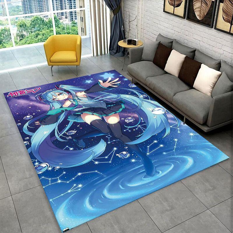 Music Girl M-MIKU Cartoon Carpet Rug for Playroom Bedroom Living Room Sofa Home Decor,kid Game Area Rug Non-slip Floor Mat