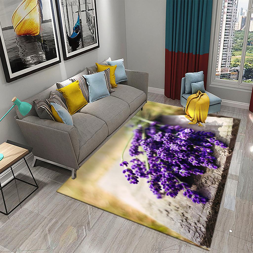 Purple Lavender Flowers Carpets Romantic Sea of Flowers Rugs for Bedroom Home Floor Rug Bathroom Entrance Doormat Non-slip Rugs