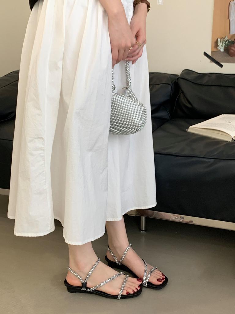 Temperament Slope Heel French Small Cool Slippers Fairy Shoes 2025 New Summer Fashion Outer Wear Rhinestone Strap Sandals