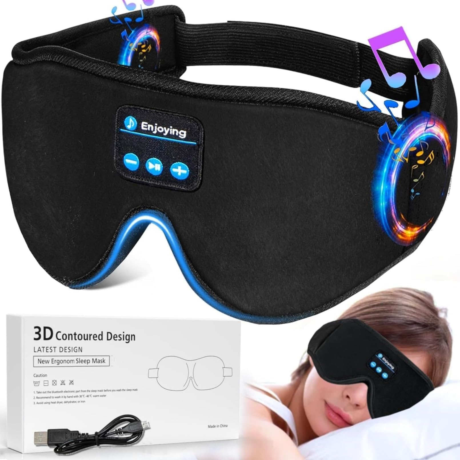 

eye mask with earphones and headphones for a restful 3D design with music Perfect for and Soft memory foam for a comfortable No pressure perfect for чёрный