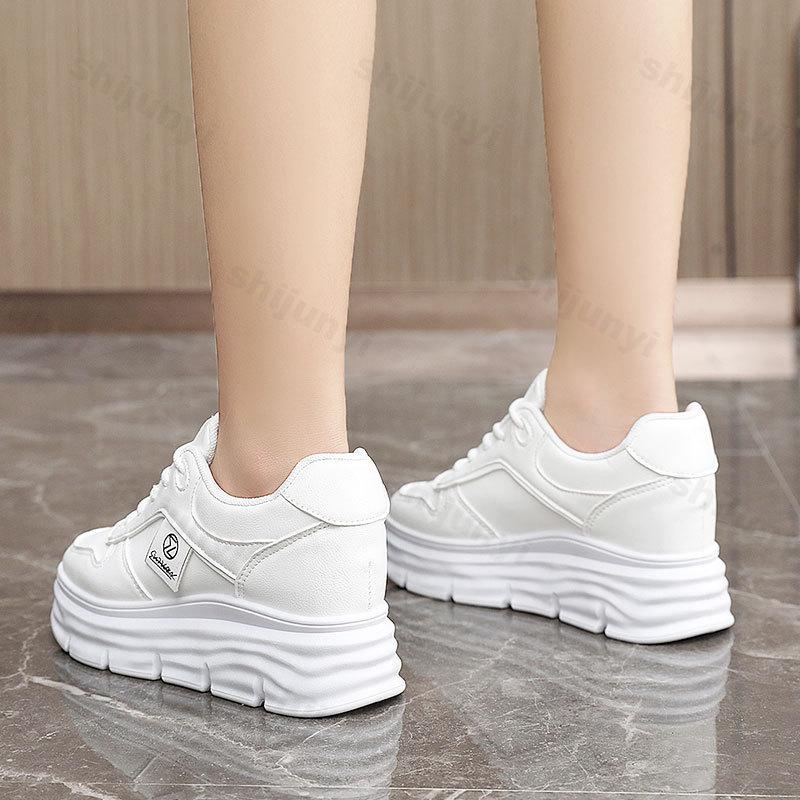 Women White Board Shoes Autumn Height Increase Wear-resistant Platform Casual Shoes Outdoor Non Slip Fashion Lace Up Wedge Shoes